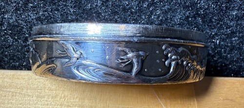 Antique Peacock Trinket Jewelry Box Silver Plate Embossed - 3.2 inches - Issues! - Picture 7 of 7