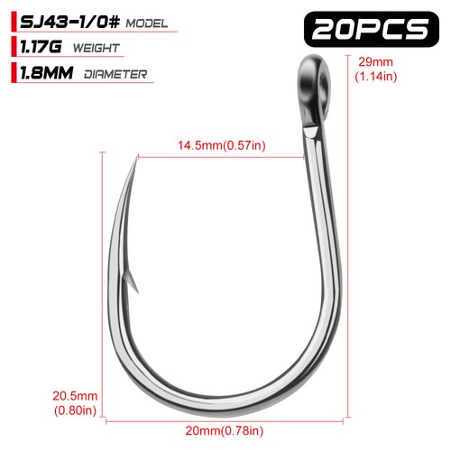 20pc Saltwater Fishing Hook SJ43 JIGGING HOOK 1/0#-13/0# Model Stainless Steel - Picture 6 of 19
