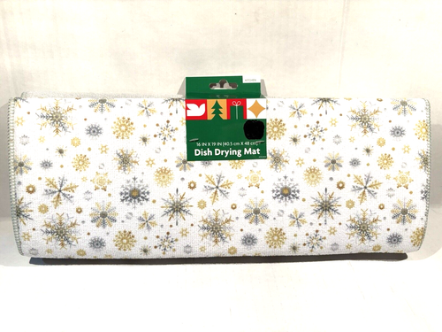 Dish Drying Mats 16" X 19" 2-Pack Gray And Snowflake Multicolor NEW