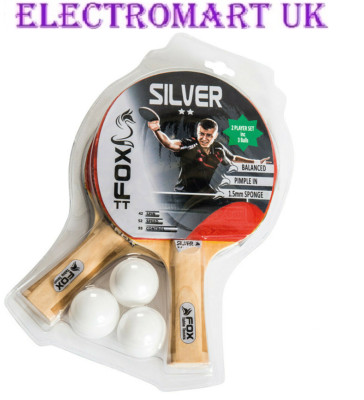 TISCHTENNISSCHLÄGER UND BALL FUCHS TT SILBER 2 STERNE 2 SPIELER SET 2 X SCHLLEDERMÄUSE 3 X BÄLLE