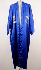 VTG Women's 20s 30s Blue Embroidered Silk Kimono Sz S/M W/ Belt 1920s 1930s Robe