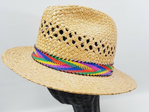 Vintage Straw Hat Multicolor Woven Band 