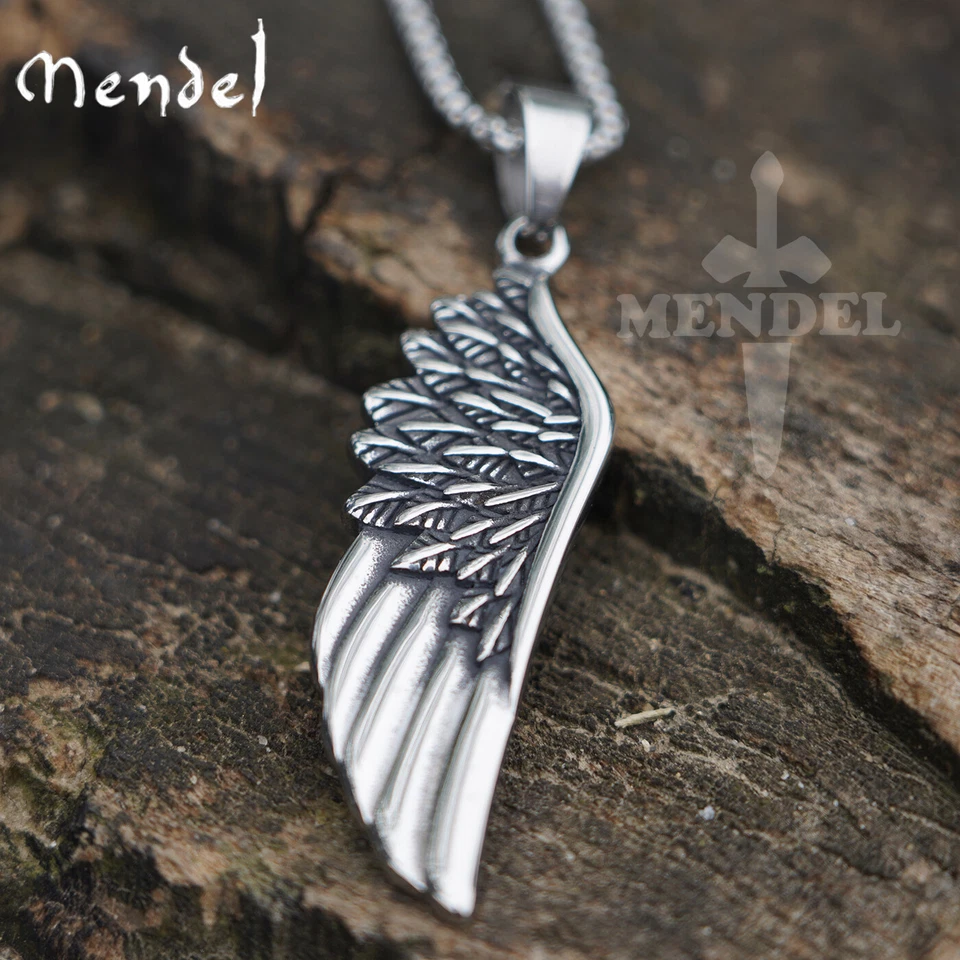 MENDEL Mens Stainless Steel Angel Wing Feather Pendant Necklace For Men Women - Image 4 of 4