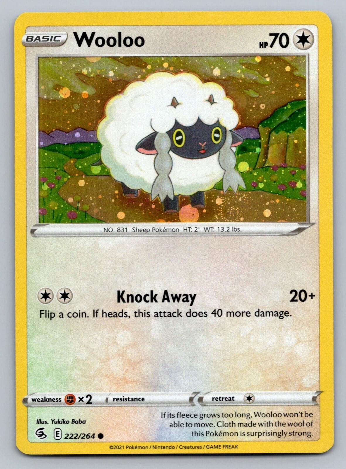 Exclusive Wooloo Cosmos Holo Pokemon Fusion Strike TCG Card 222/264