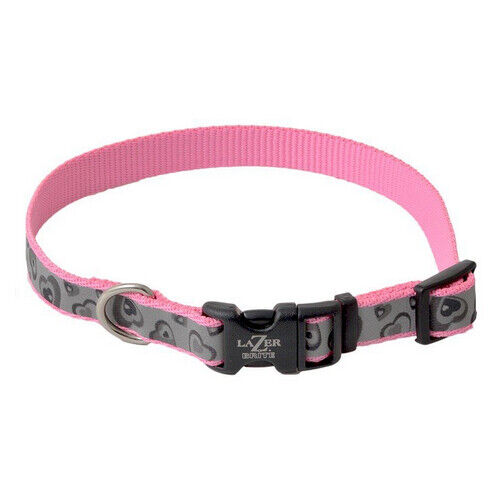 Lazer Brite Pink Hearts Reflective Adjustable Dog Colla - Picture 1 of 1