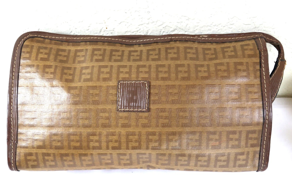 Vintage FENDI Sas FF Logo Signatures Monograms Clutch Cosmetic Toiletery Bag