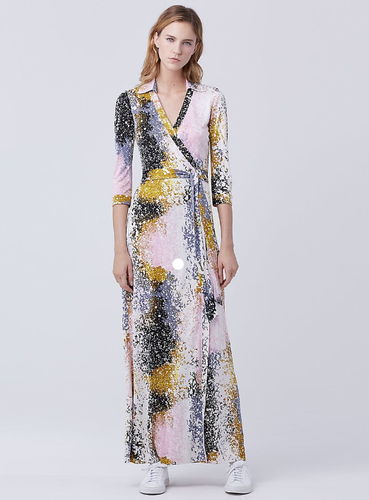 Diane Von Furstenberg DVF Silk Wrap Maxi Dress Size 2 Pink Multicolor - Picture 2 of 6