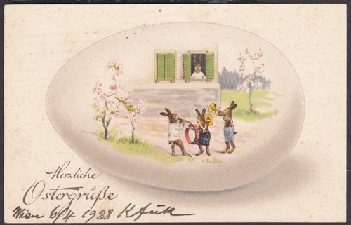 27993 Herzliche Ostergrüße Ostern Hasen spielen Musik Instrumente 1928