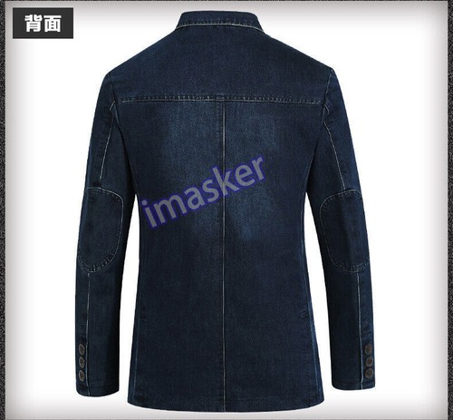Mens Jean Slim Suit Blazer Jacket Retro Denim Suit Cotton Work Suit Coat Casual - Picture 17 of 26