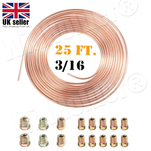 25ft Vehicle Copper Brake Pipe Hose Line Tube Roll 3/16'' Fittings