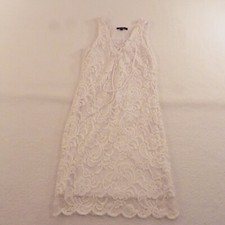 Ambiance Dress Women's Medium White Lace Babydoll Flower Sleeveless Below Knee