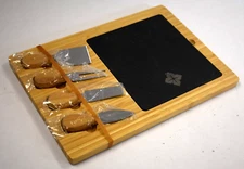 Bamboo Slate Cheese Charcuterie Board 14" x 10" Built in Knife Holders New
