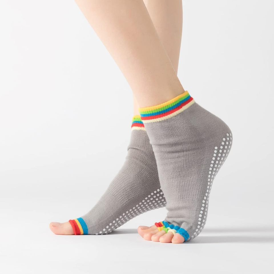 Yoga Pilates Toe Socks Toeless Socks with Grips for Women Colorful Non Slip Cush eBay