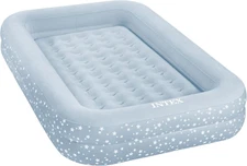 : Kidz Travel Bed Set - Blue & White Stars - Inflatable Air Mattress, Raised Sid