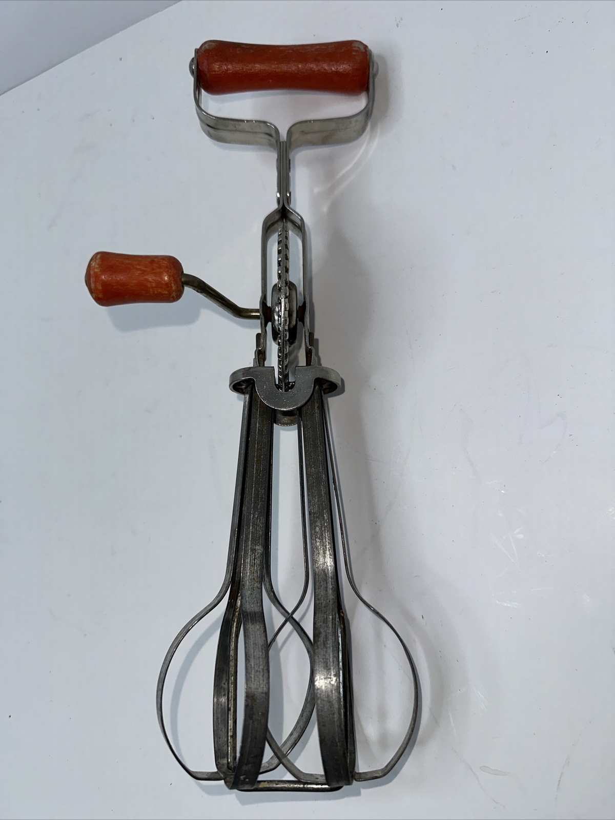 Vintage ANDROCK High Speed Beater Hand Mixer Egg Beater USA Red Wooden Handle