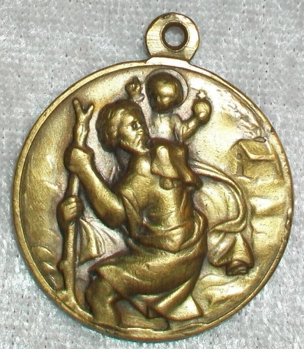 Vintage christlicher Papst Johannes Paul XXIII Heiliger Christophorus Messing Medaille Charm Italien - Bild 4 von 4