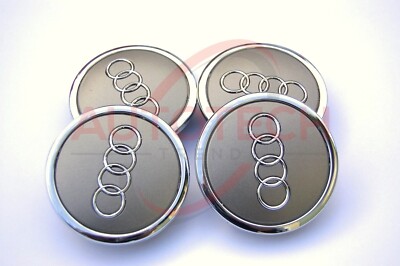 Audi 69mm Grey Chrome Wheel Rim Center Hub Caps Emblem 4PC Set 4B0601170A