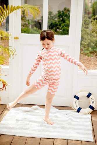 Kids Girls Rashguard Swimsuit Long Shirt and Shorts Set Marine Pink XL - Picture 3 of 7