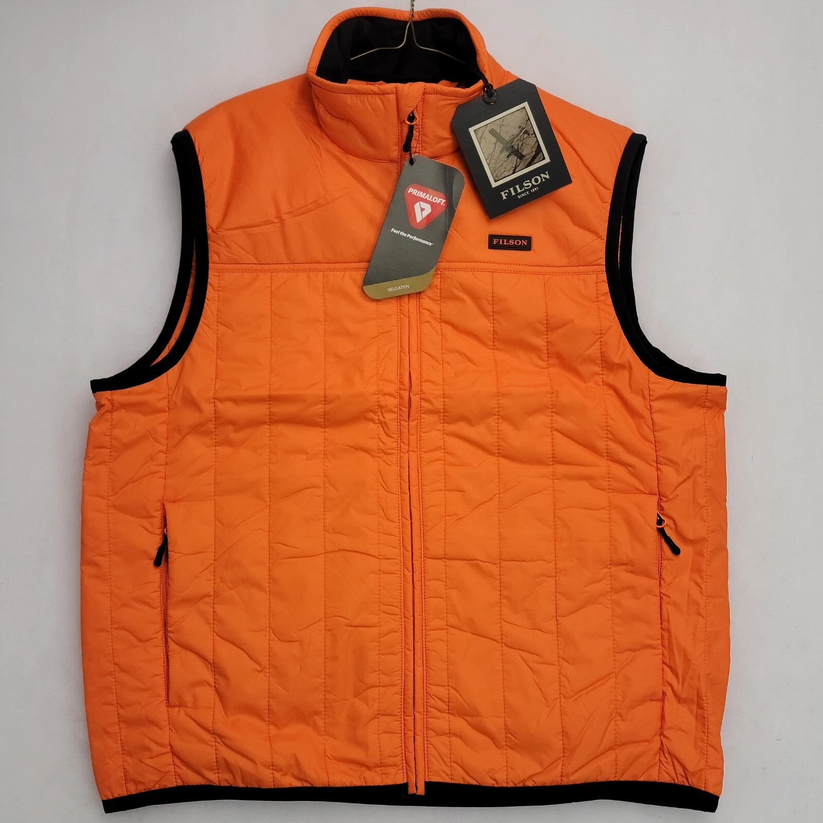 Filson Mens Ultralight Primaloft Gold Ripstop Nylon Vest Size M Flame Orange New