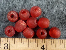 (10) Old Huron Indian Venetian Red Glass Trade Beads Fur Trade Era