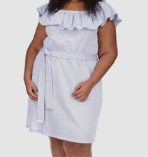 $140 Michael Kors Women's Blue Ruffled Off-The-Shoulder Mini Dress Plus Size 1X