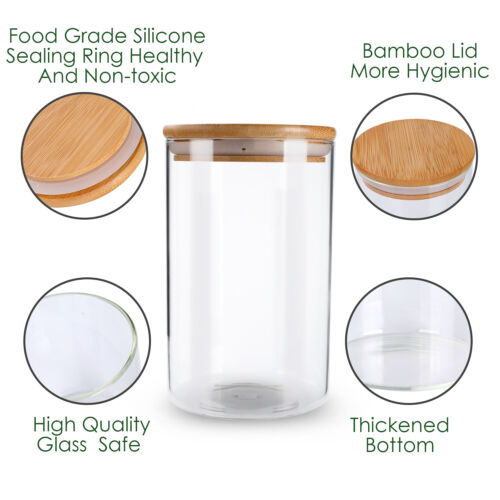 Thicken Glass Airtight Food Storage Containers Jar Pantry Organize w/ Bamboo Lid - Picture 39 of 46