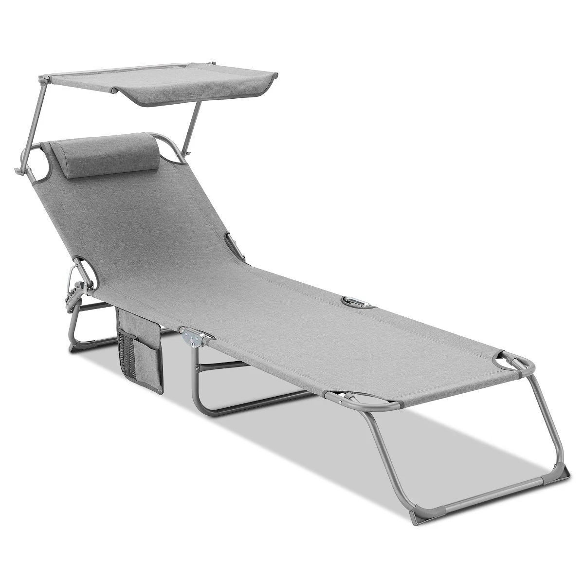 Sun Lounger Adjustable Foldable Back Rest Garden Chair Sunshade