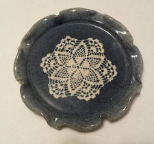 Hand Made and Artist Signed Small 5 1/2" Decorated Blue Plate With Fluted Edge