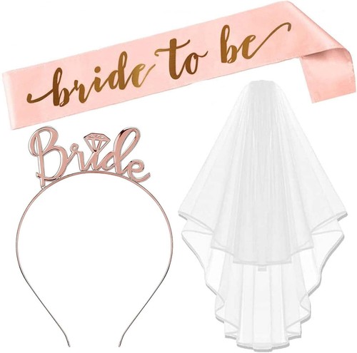 Bride to Be Schärpe Set 3-teilig Bridal Shower Deko Junggesellinnenabschied Weiß...