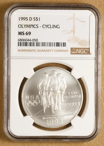 1995 D Olympics Cycling Commemorative Silver Dollar NGC MS69