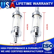 2 Universal 3/8 Chrome&Glass Clearview Fuel Filter Petrol Diesel Inline Reusable