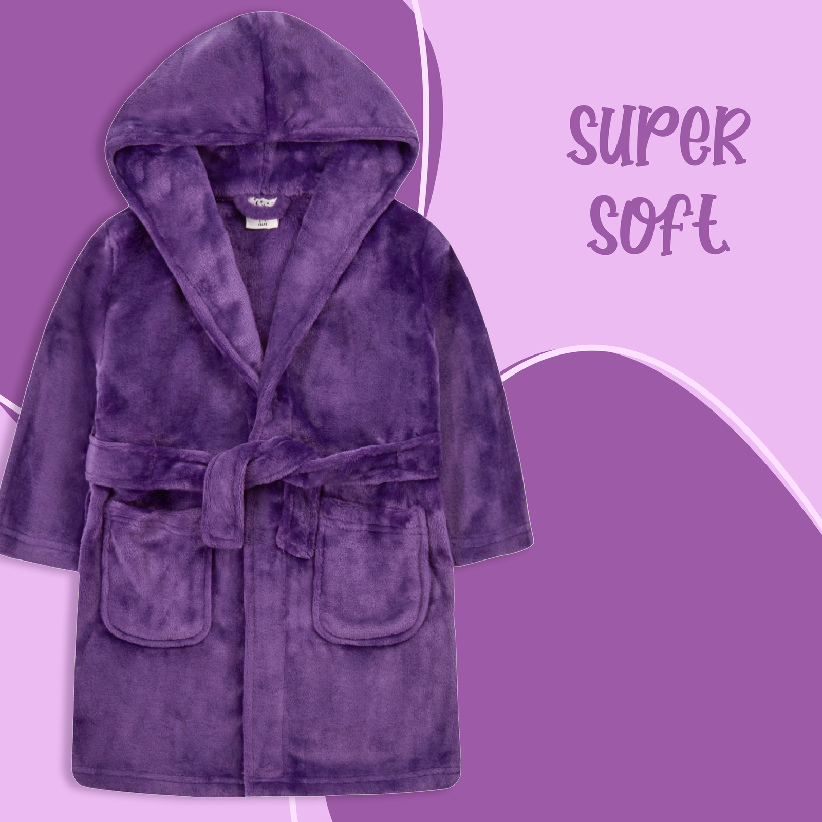 Kids Girls Plain Dressing Robe Hooded Bath Gown Dark Purple Nightwear 2 kids-girls-plain-dressing-robe-hooded-bath-gown-dark-purple-nightwear-2