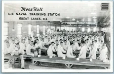Postcard RPPC Sailors Mess US Navy Training Station Great Lakes IL Military 1943