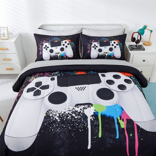 5 Piece Boys Queen Gamer Comforter Set with Sheets, 3D Colorful Video Game Co... - Bild 4 von 7