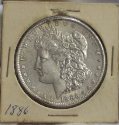 1886 US Morgan Silver Dollar $1 AU+ (Cleaned)
