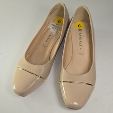 Anne Klein Womens Size 9 Beige Patent Cap Toe Ballet Flats with Gold Trim