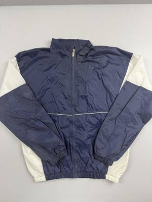 Asics Jacket Mens Medium Blue White Full Zip Windbreaker Running Colorblock