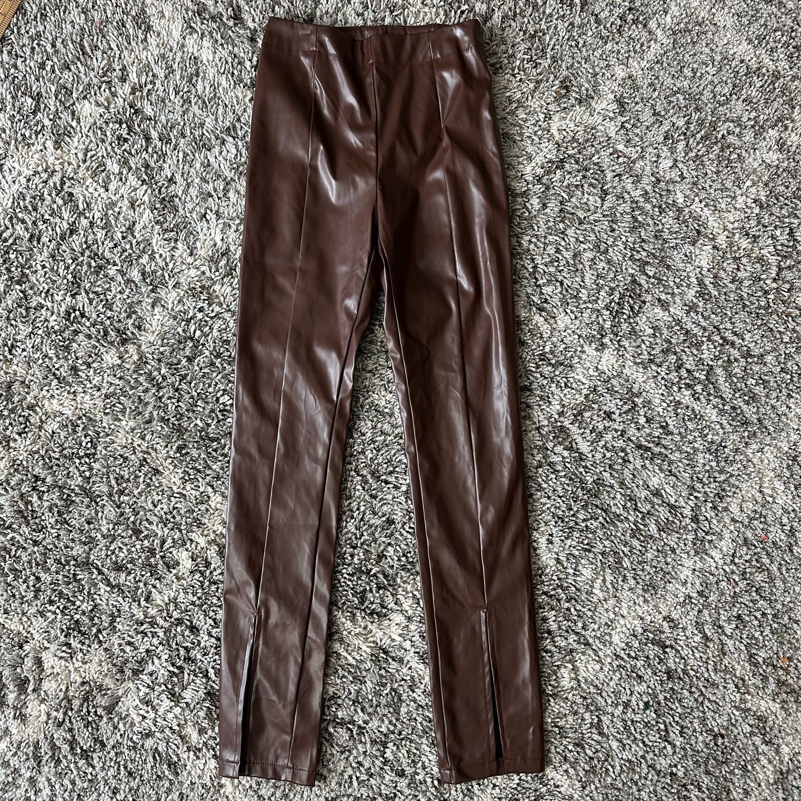 Sbetro by Suzanne Brown Faux Leather Pants Split Hem Size S NWT