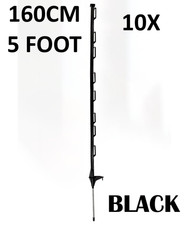 10 x 5ft (160cm) Electric Fence Black Poly Posts Stakes tape rope horse paddock