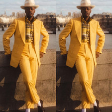 Yellow Men Suits Fashion Party Wear Wedding Groom Tuxedo Peak Lapel Blazers Pant