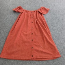 Madewell Dress Womens L Orange Woven Off Shoulder Midi A Line Button Sundress