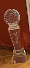 Etched 3D Crystal Glass Golf Trophy Award in Presentation Case - NOT INSCRIBED