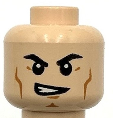 Lego New Light Nougat Minifigure Head Dual Sided Black Eyebrows Cheek Lines Part