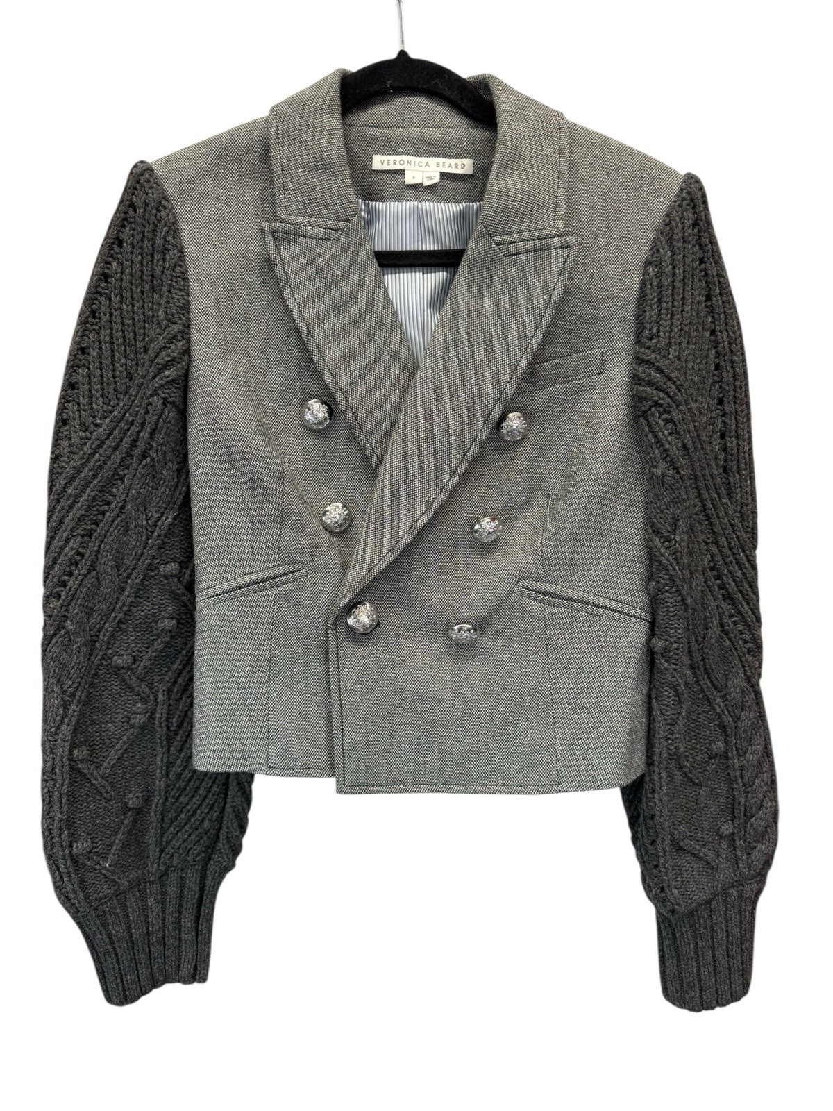 Veronica Beard Eamon Mixed Media Jacket Grey Size… - image 6
