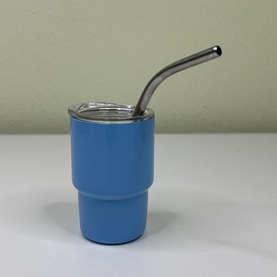 Mini 3oz Light Blue Double Wall Stainless Steel Tumbler Shot Glass Lid Straw