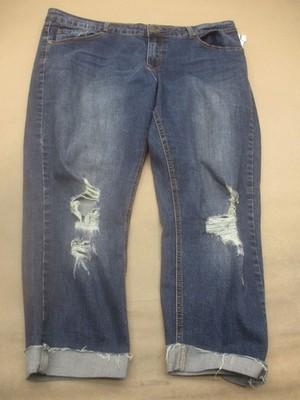 City Chick Size 16 Womens Blue Cotton Blend Mid Rise Cropped Roll-Up Jeans 831