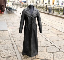 Damen Ledermantel lang matrix trenchcoat schwarz vintage Größe S