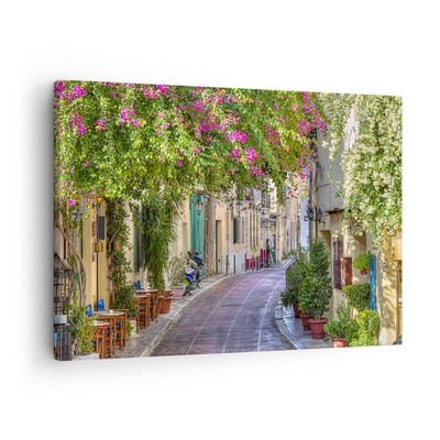 Wandbilder 70x50cm Leinwandbild Straße dekoration blumen griechenland Bilder