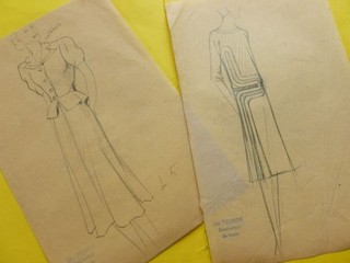 Léo TISSANDIE (XXè) Créateur HAUTE couture MODE chanel ... 2x DESSIN original
