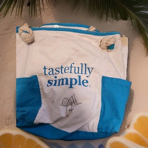 Tastefully Simple Beach Tote Signed By The Founder Jill STRAHAN Canvas Rope